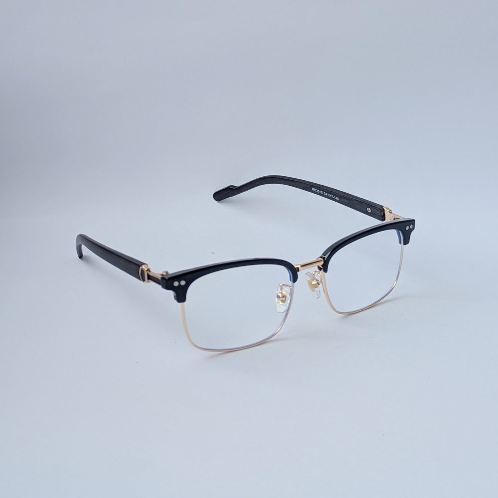 Classic Clubmaster Half-Rim Black & Gold Optical Eyeglass Frame for Men - Image 2