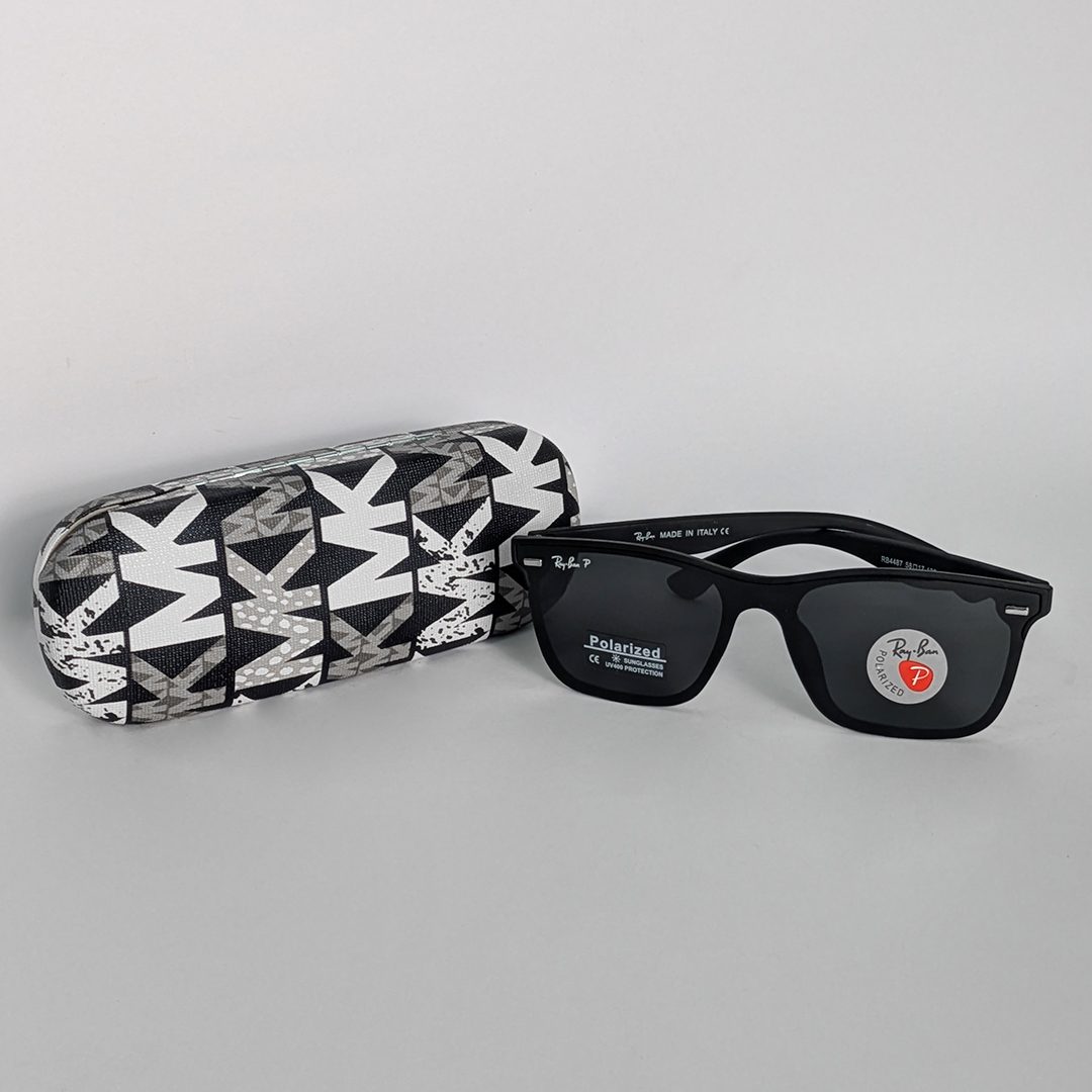 Ray-Ban Polarized Black Rectangular Sunglasses for Men - Image 2