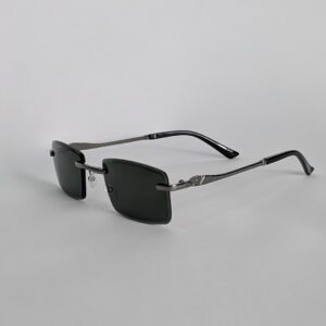 Rimless Black Rectangular Sunglasses for Men